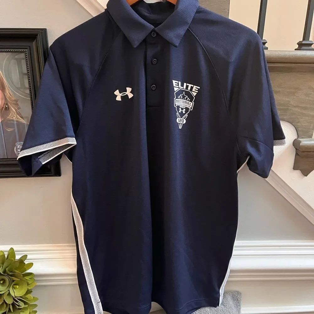 Under Armour Elite National Lacrosse Federation Blue Heat Gear Polo Shirt sz L